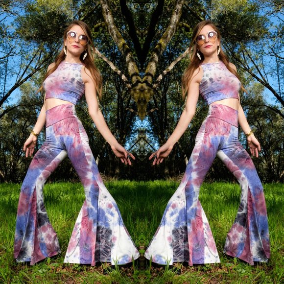 Warrior Within Designs Pants - Tie Dye Vegan Suede Bell Bottoms x Super Flare Pants x Warrior Within X